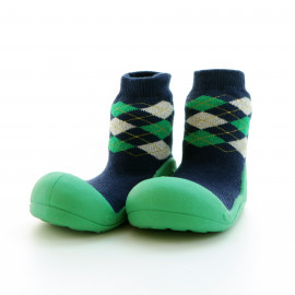 Attipas Argyle-Grün-  ergonomische Baby Lauflernschuhe, atmungsaktive Kinder Hausschuhe ABS Socken Babyschuhe Antirutsch 