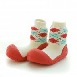 Attipas Argyle Rot-  ergonomische Baby Lauflernschuhe, atmungsaktive Kinder Hausschuhe ABS Socken Babyschuhe Antirutsch 