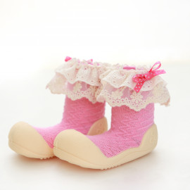 Attipas Lady-Rosa - ergonomische Baby Lauflernschuhe, atmungsaktive Kinder Hausschuhe ABS Socken Babyschuhe Antirutsch  