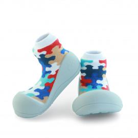 Attipas Puzzle-Grau-  ergonomische Baby Lauflernschuhe, atmungsaktive Kinder Hausschuhe ABS Socken Babyschuhe Antirutsch  