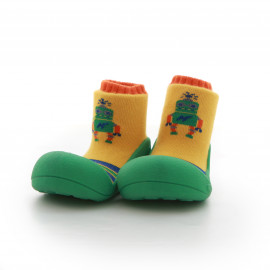 Attipas Robot-Grün-  ergonomische Baby Lauflernschuhe, atmungsaktive Kinder Hausschuhe ABS Socken Babyschuhe Antirutsch 