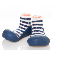 Attipas Marine Blau-  ergonomische Baby Lauflernschuhe, atmungsaktive Kinder Hausschuhe ABS Socken Babyschuhe Antirutsch 
