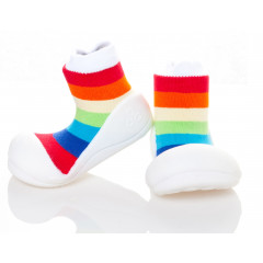 Attipas Rainbow-White-  ergonomische Baby Lauflernschuhe, atmungsaktive Kinder Hausschuhe ABS Socken Babyschuhe Antirutsch 25.5