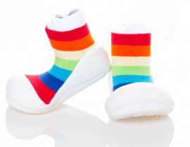 Attipas Rainbow-White-  ergonomische Baby Lauflernschuhe, atmungsaktive Kinder Hausschuhe ABS Socken Babyschuhe Antirutsch 25.5